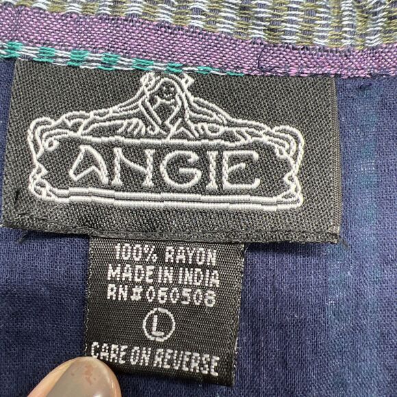 ANGIE Vertical Stripes Button Collared Mini Dress Women's L Large Hippie Belted - Picture 7 of 9